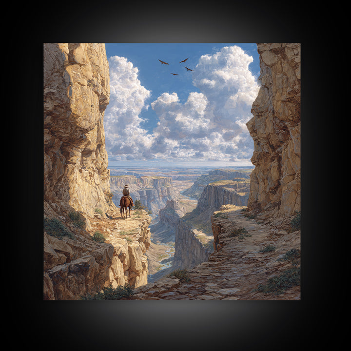 Cowboy Canyon Landscape Wall Art Print, Western Desert Painting Canvas Print, Rustic Home Decor For Modern Living Room