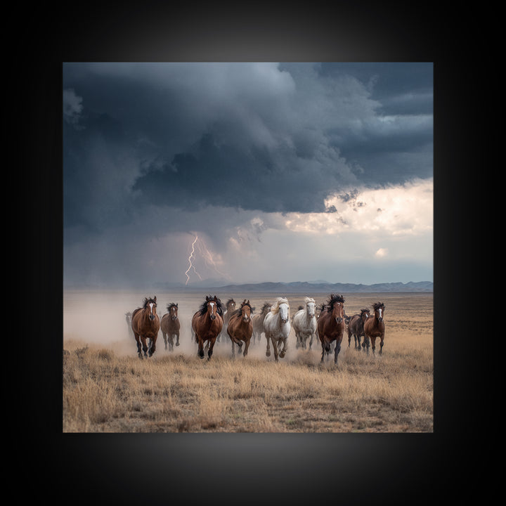 Galloping Horses In Desert Storm Wall Art, Western Photography Print, Rustic Ranch Decor, Dramatic Modern Canvas Print