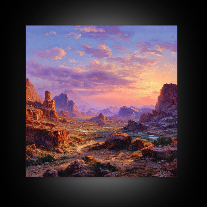 Sunset Desert Canyon Landscape Wall Art Colorful Western Painting Large Canvas Print Rustic Home Decor Living Room Wall Art