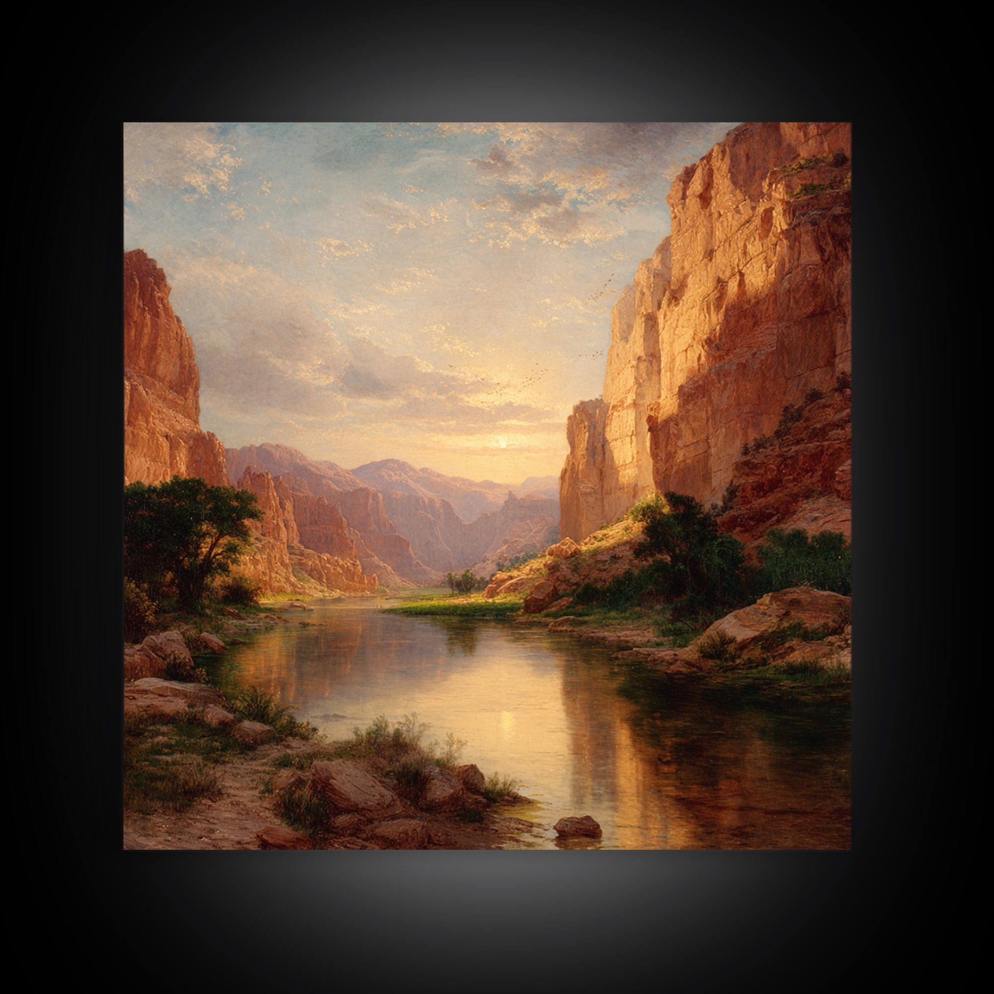 Golden Canyon River At Sunset Landscape Wall Art, Southwest Nature Home Decor, Large Scenic Canvas Print For Living Room