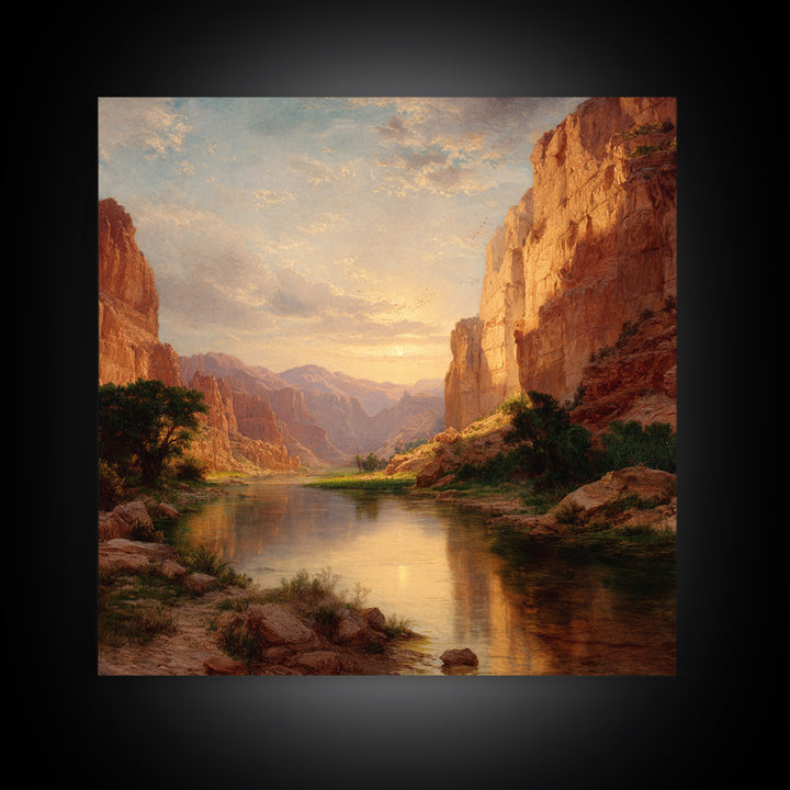 Golden Canyon River At Sunset Landscape Wall Art, Southwest Nature Home Decor, Large Scenic Canvas Print For Living Room