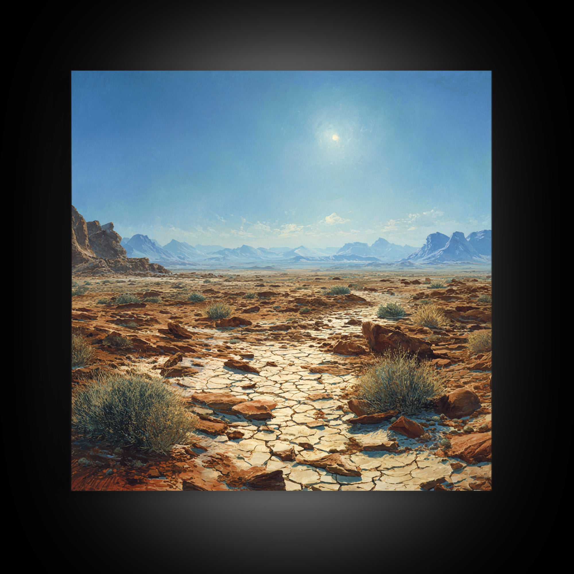 Sunlit Desert Plain Landscape Wall Art Print Southwestern Painting Rustic Nature Artwork For Living Room Decor Office Wall Art