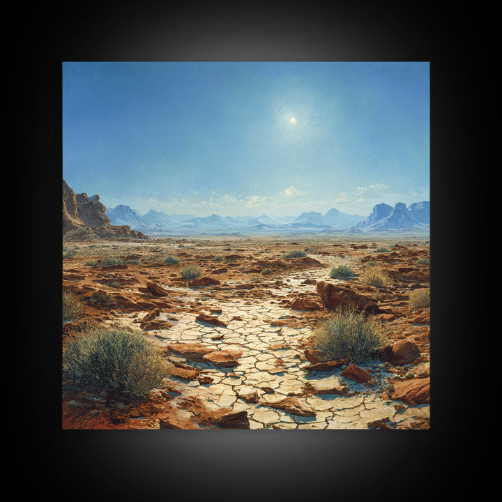 Sunlit Desert Plain Landscape Wall Art Print Southwestern Painting Rustic Nature Artwork For Living Room Decor Office Wall Art