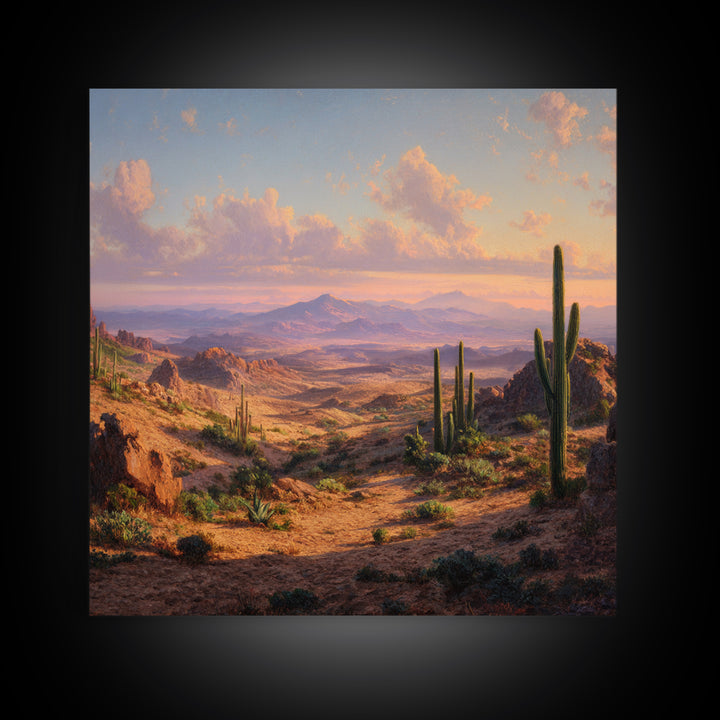 Desert Cactus Panorama Landscape Wall Art, Southwestern Sunset Print, Modern Desert Decor For Living Room Wall Art