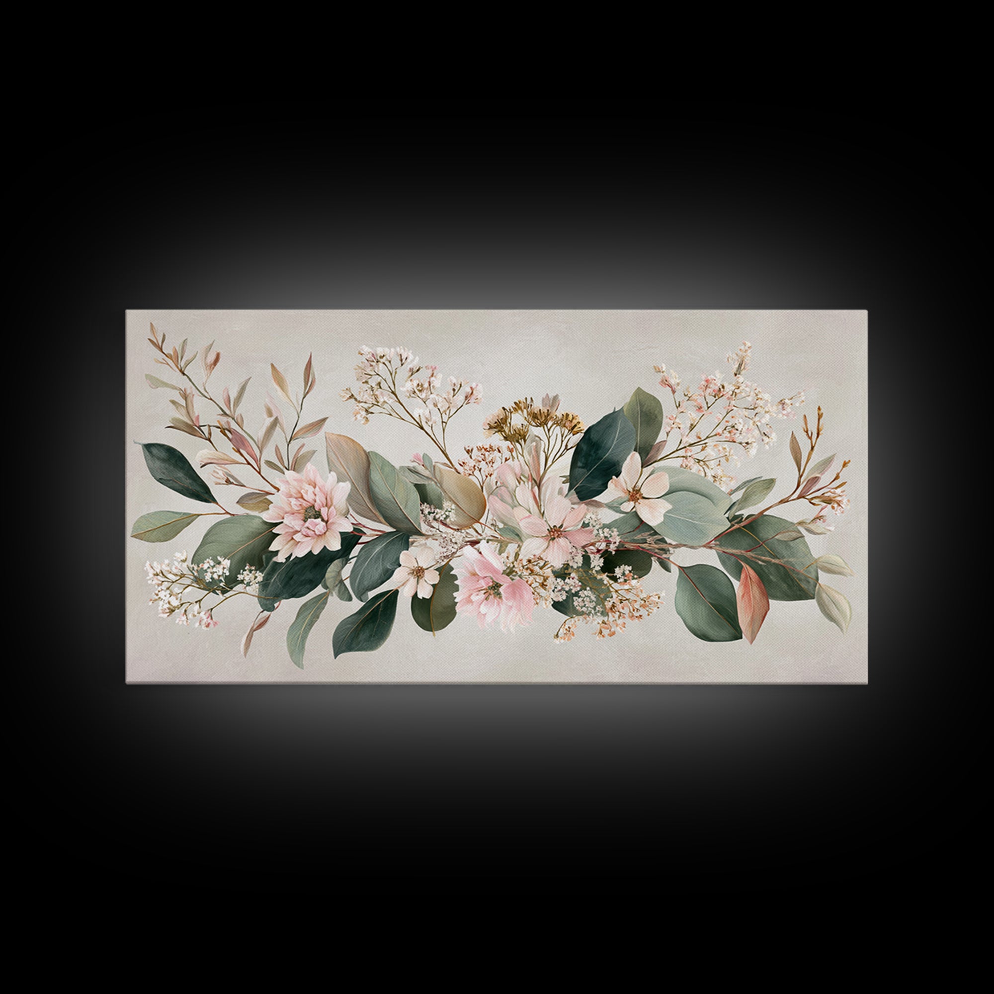 Soft Pink Floral Greenery Canvas Print, Eucalyptus Botanical Wall Decor, Neutral Living Room Art, Modern Farmhouse Decor