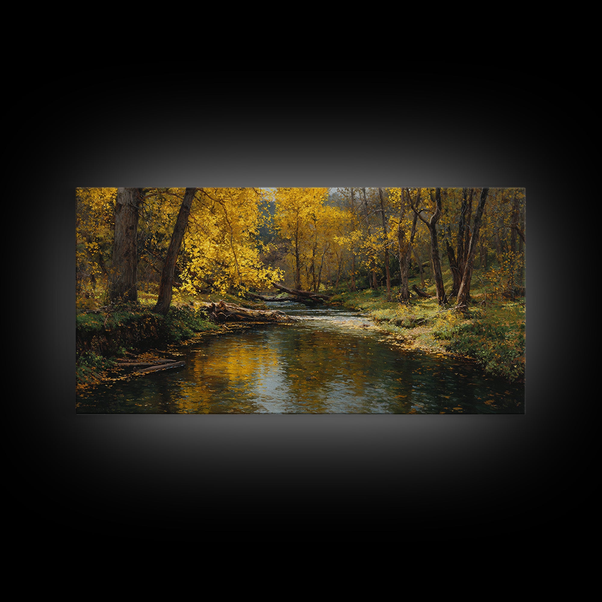 Peaceful Autumn Landscape River Scene Oil Painting Wall Art Canvas Print Rustic Home Decor Large Wall Art