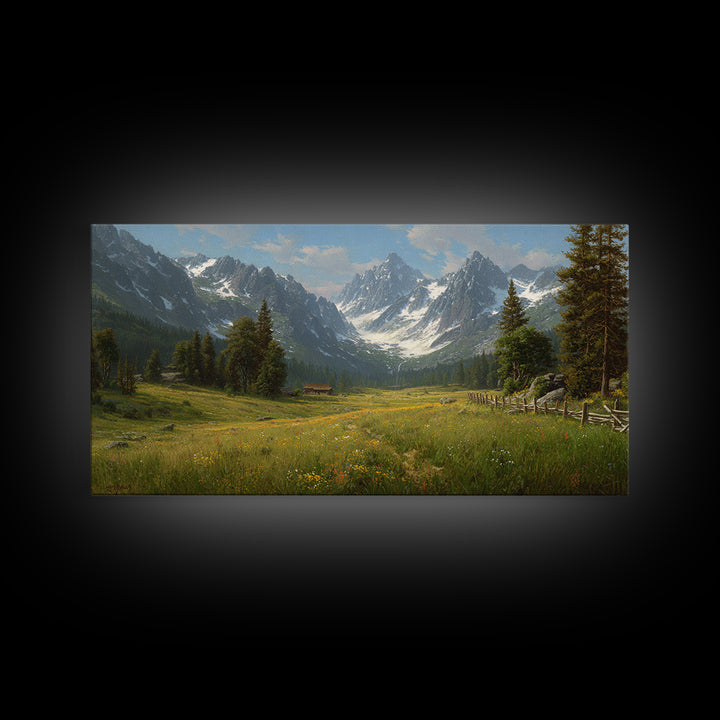 Idyllic Mountain Valley Landscape Painting Canvas Print Large Wall Art For Living Room Rustic Home Decor And Cabin Wall Art