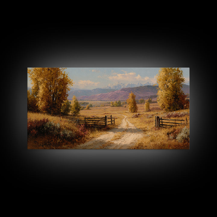 Autumn Landscape With Pathway And Rustic Fence Wall Art Canvas Print For Living Room Decor And Nature Lovers