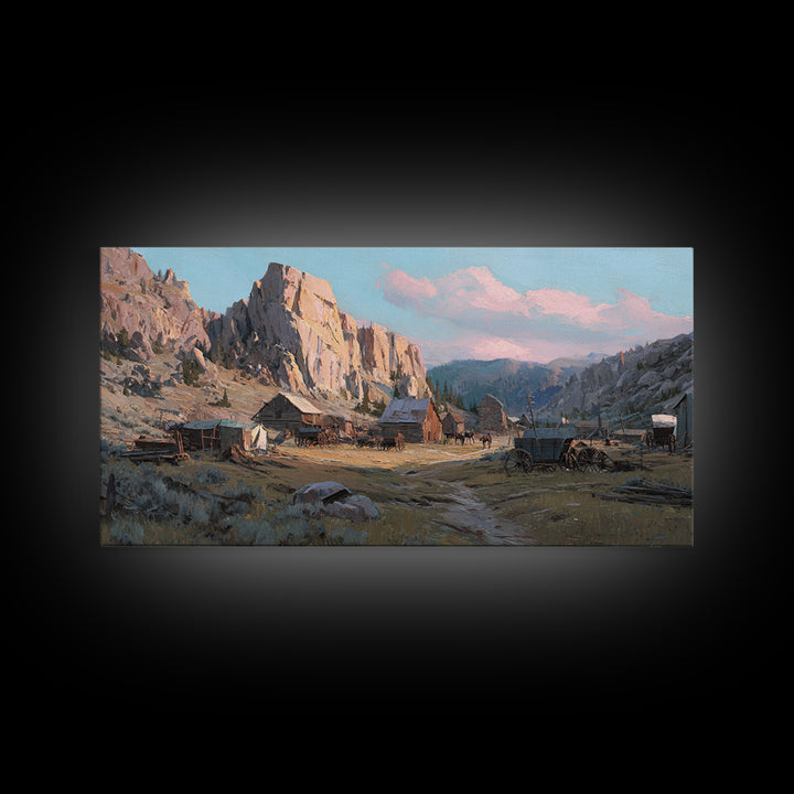 Rustic Mountain Valley Landscape With Flowering Meadow And Farmhouse Wall Art