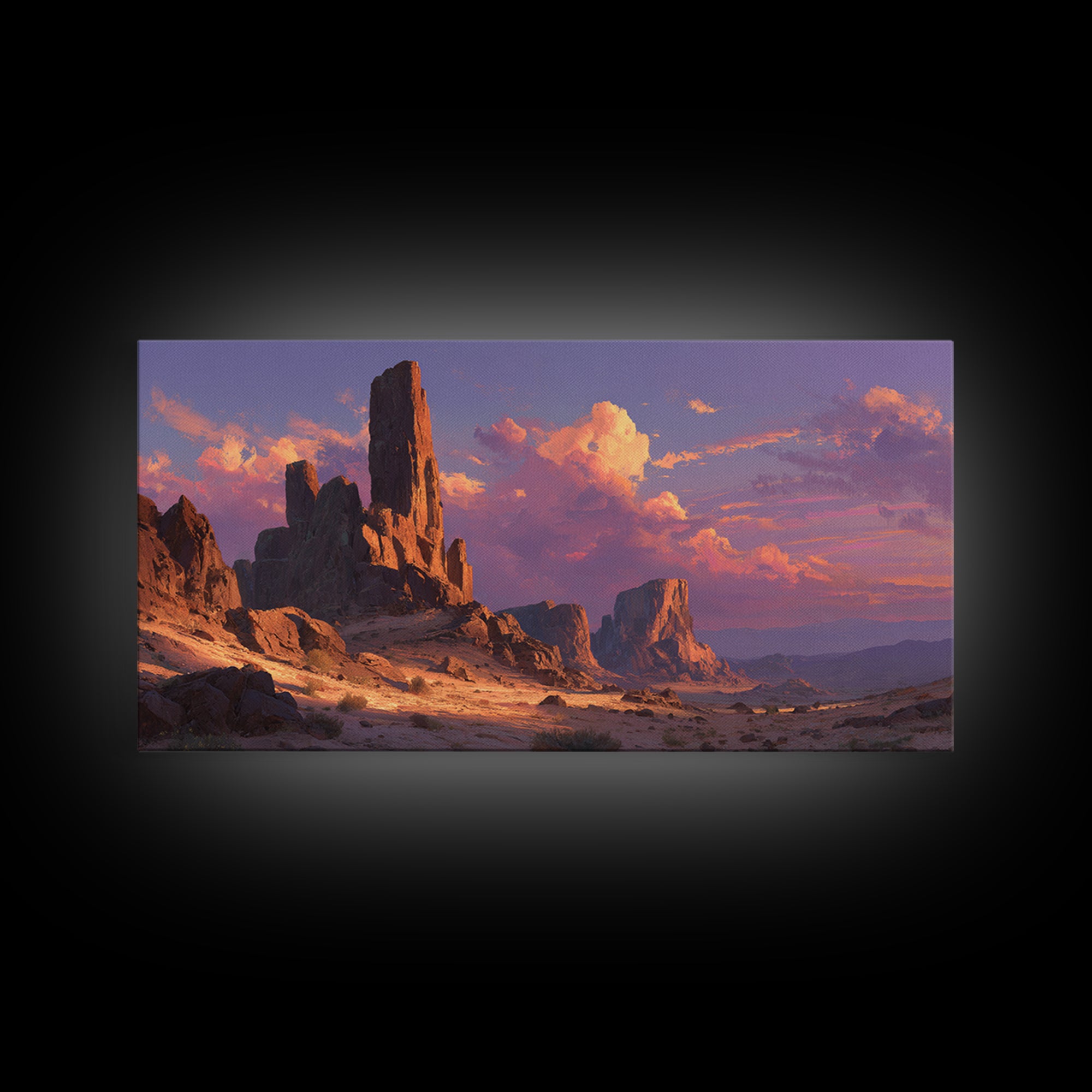 Majestic Desert Rock Formation Under Purple Sky Landscape Wall Art Canvas Print Contemporary Nature Painting Home Decor