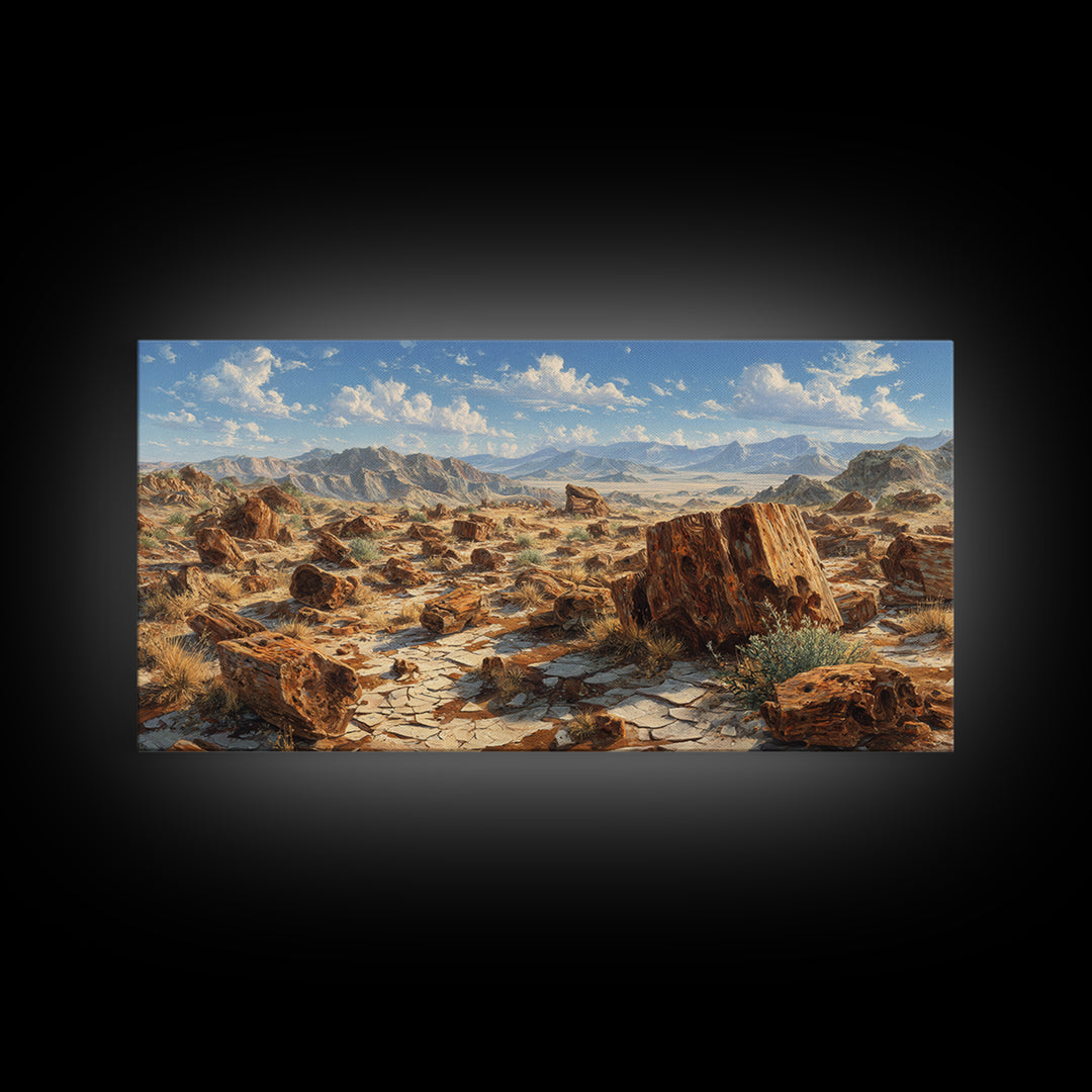 Desert Landscape With Sunbaked Rocks And Mountains Canvas Print Rustic Wall Art Home Decor Modern Southwestern Painting