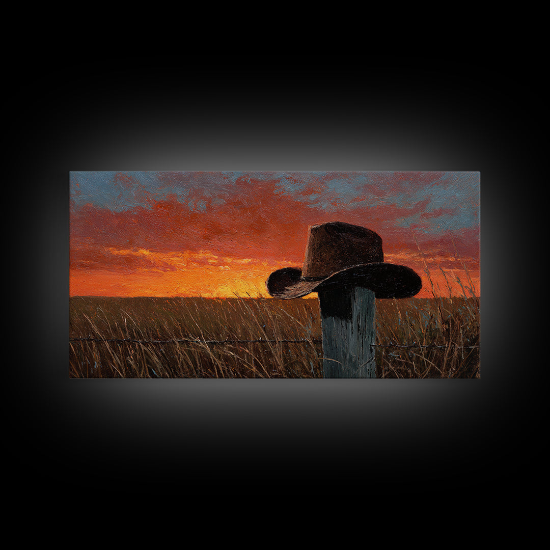 Rustic Country Sunset Landscape Painting Wall Art, Farmhouse Home Decor, Western Style Original Oil Painting On Canvas Print