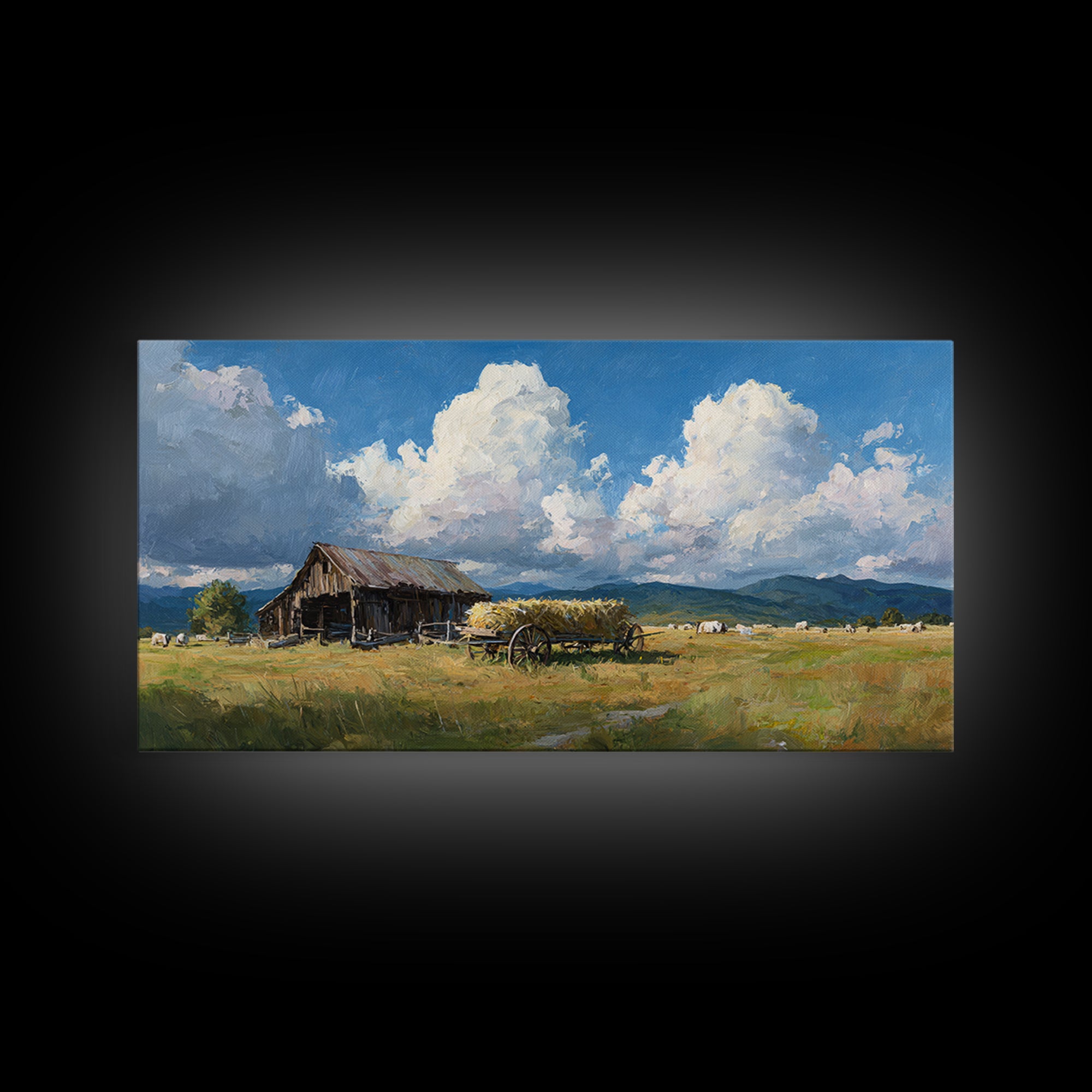 Rustic Barn Landscape Oil Painting Large Wall Art For Farmhouse Decor And Living Room Canvas Print
