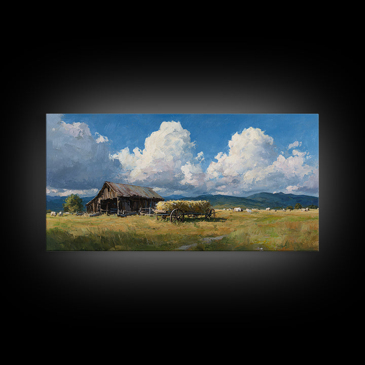 Rustic Barn Landscape Oil Painting Large Wall Art For Farmhouse Decor And Living Room Canvas Print