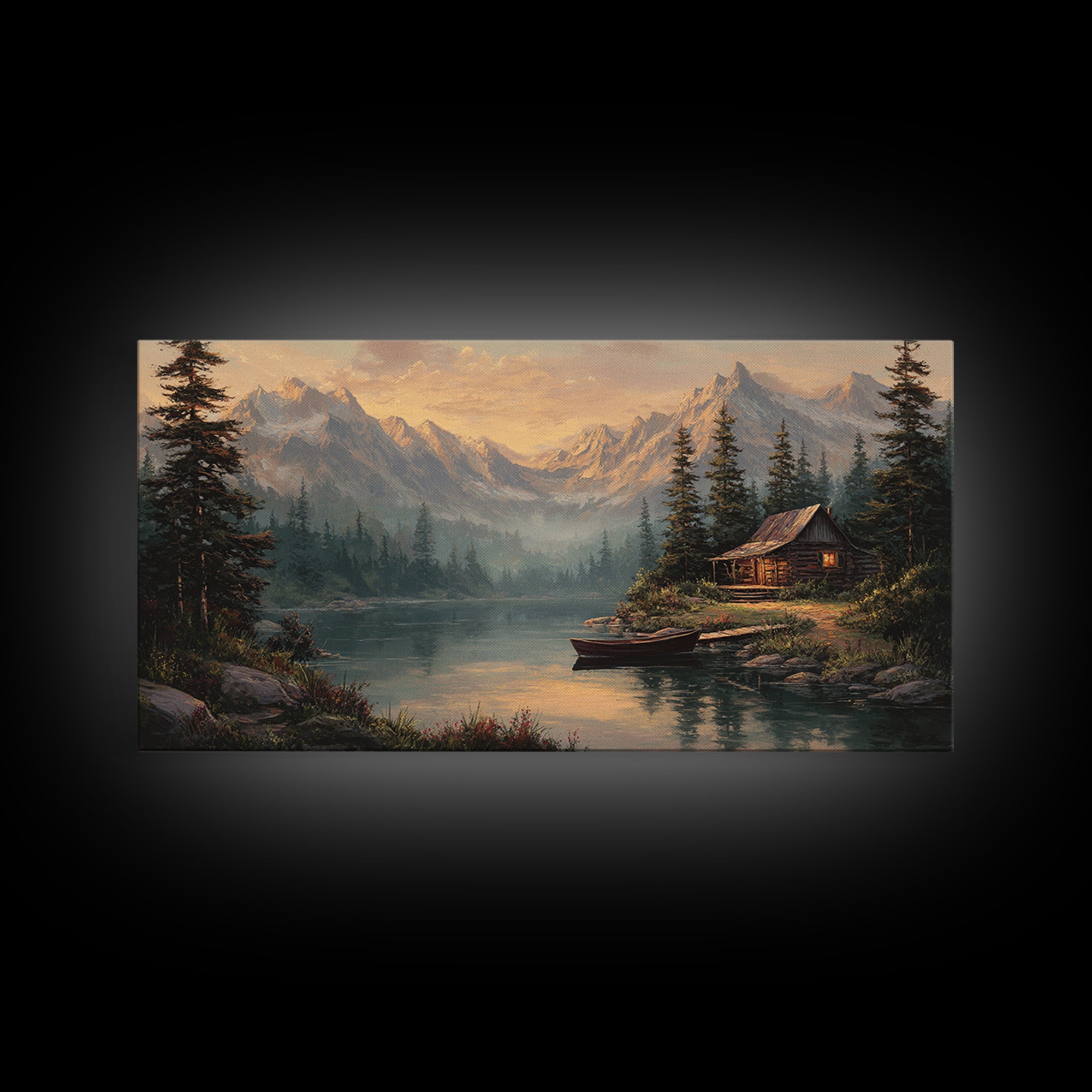 Peaceful Lake Cabin Landscape Canvas Print Quiet Rustic Wall Art Home Decor Tranquil Nature Scene