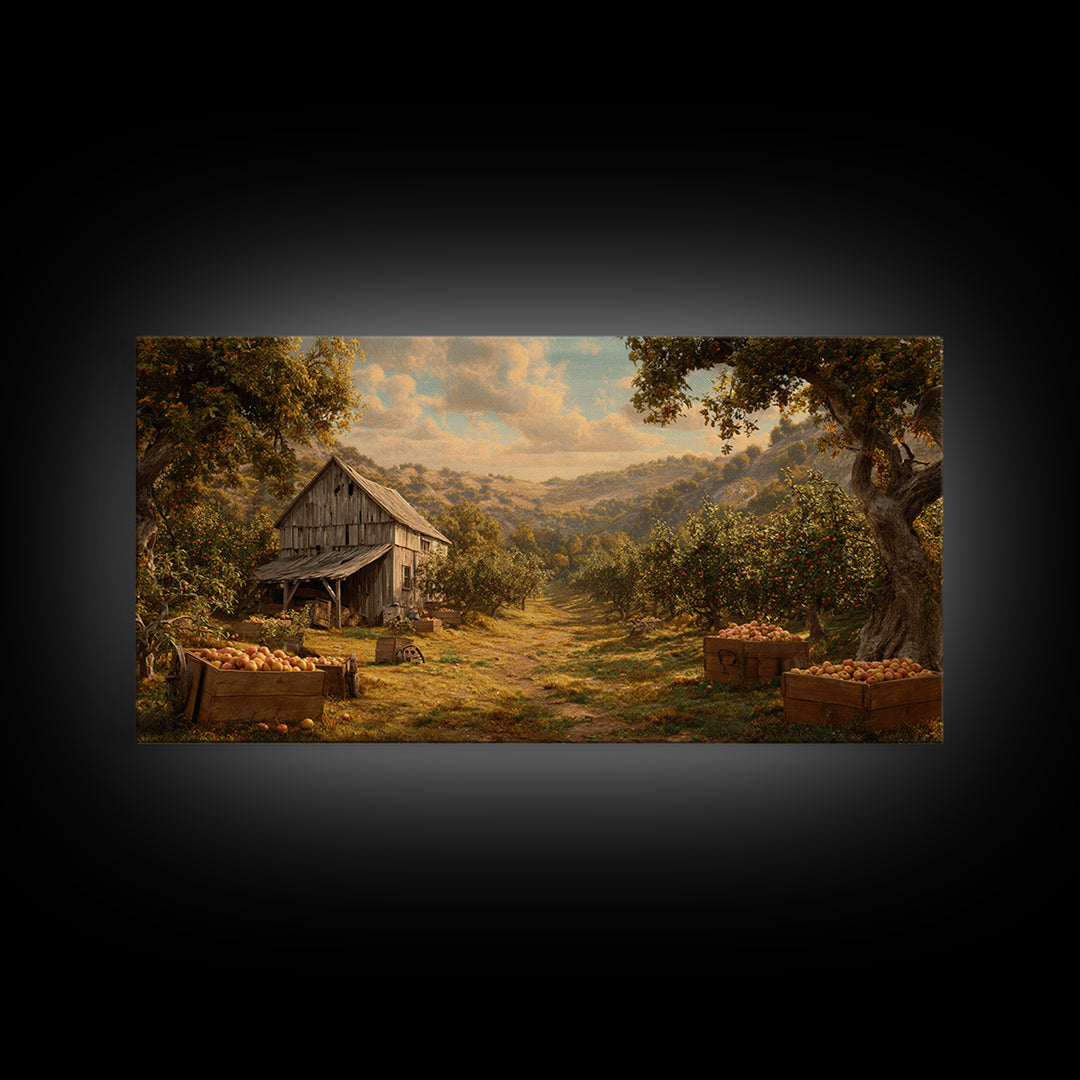 Classic Autumn Orchard Landscape With Barn And Horses Wall Art Canvas Print For Rustic Farmhouse Decor Living Room