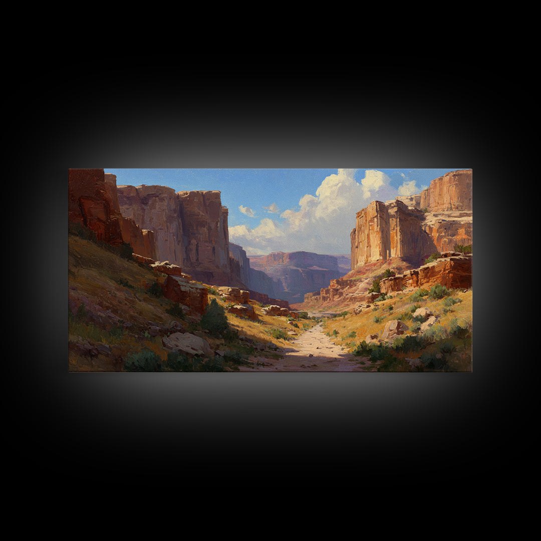 Expansive Canyon Landscape Wall Art Featuring Rocky Terrain And Vast Horizon Framed Canvas Print For Rustic Home Or Office Decor