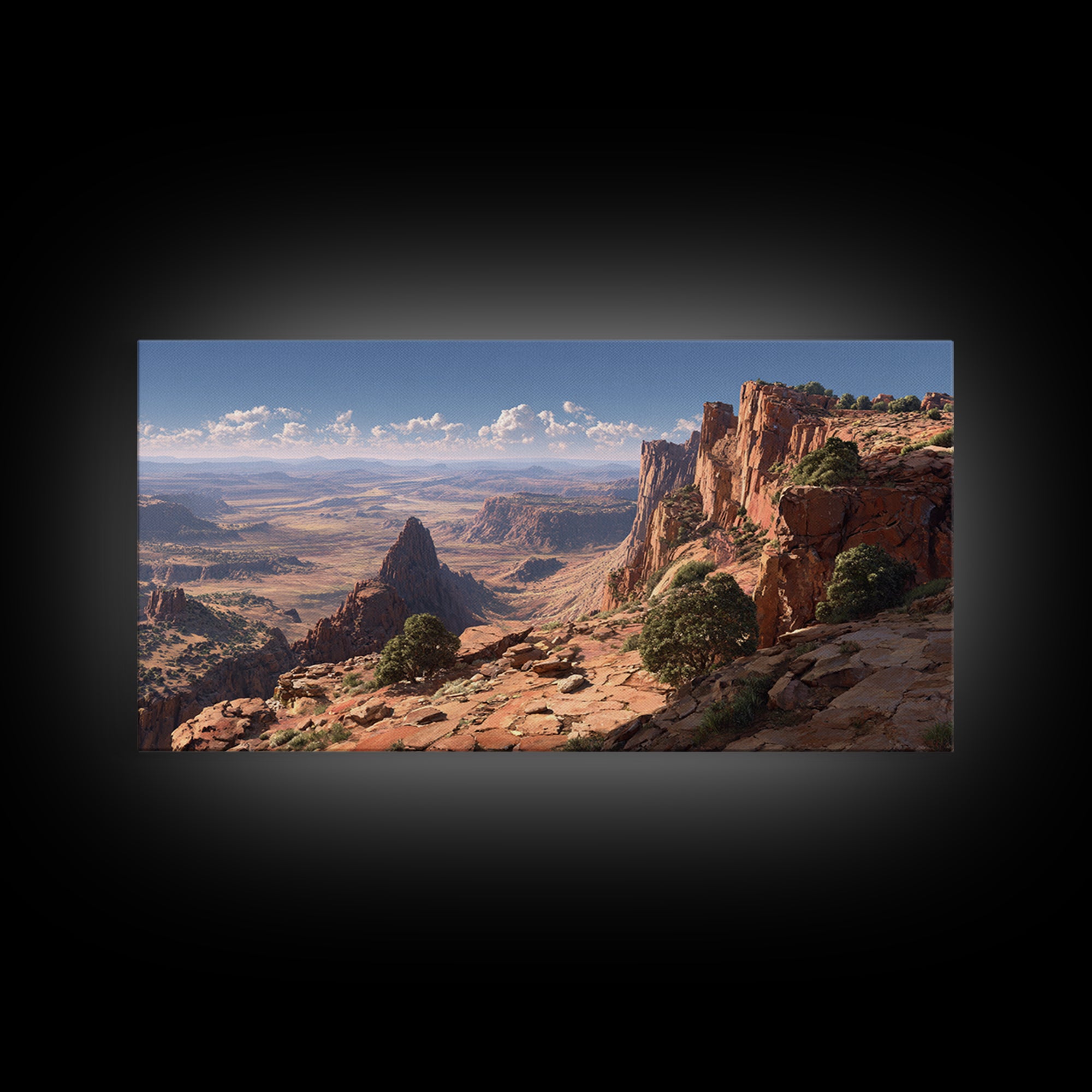 Stunning Desert Canyon Landscape Wall Art With Rocky Cliffs And Expansive View Framed Canvas Print For Home Decor