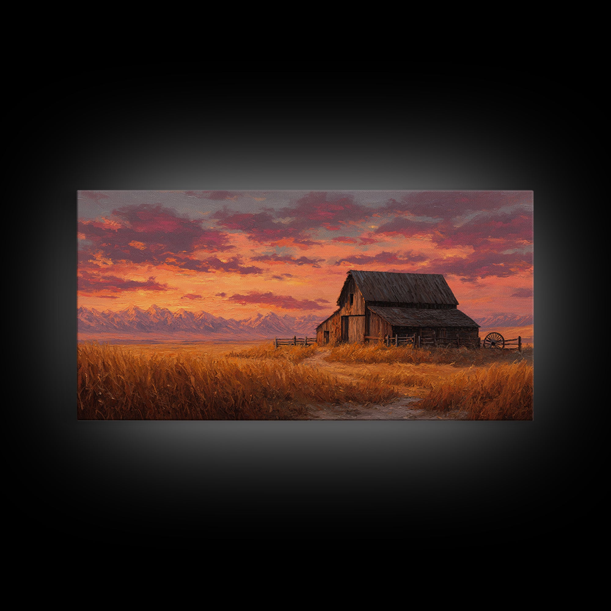 Rustic Old Wooden Barn With Wheat Field Landscape Rustic Wall Art Painted Canvas Print Farmhouse Decor Framed Wall Art