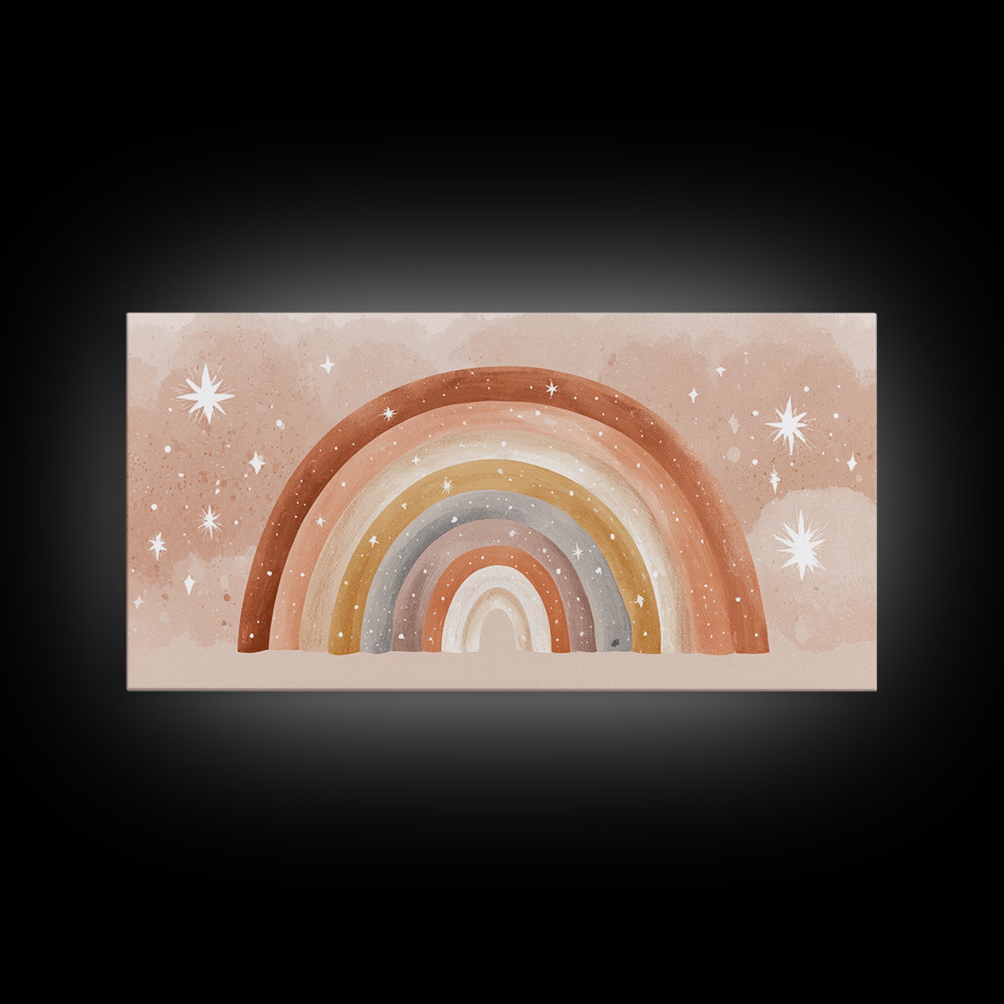 Starry Watercolor Rainbow Wall Art, Pastel Nursery Decor, Kids Room Wall Art, Boho Prints, Baby Shower Gift, Framed Canvas Print