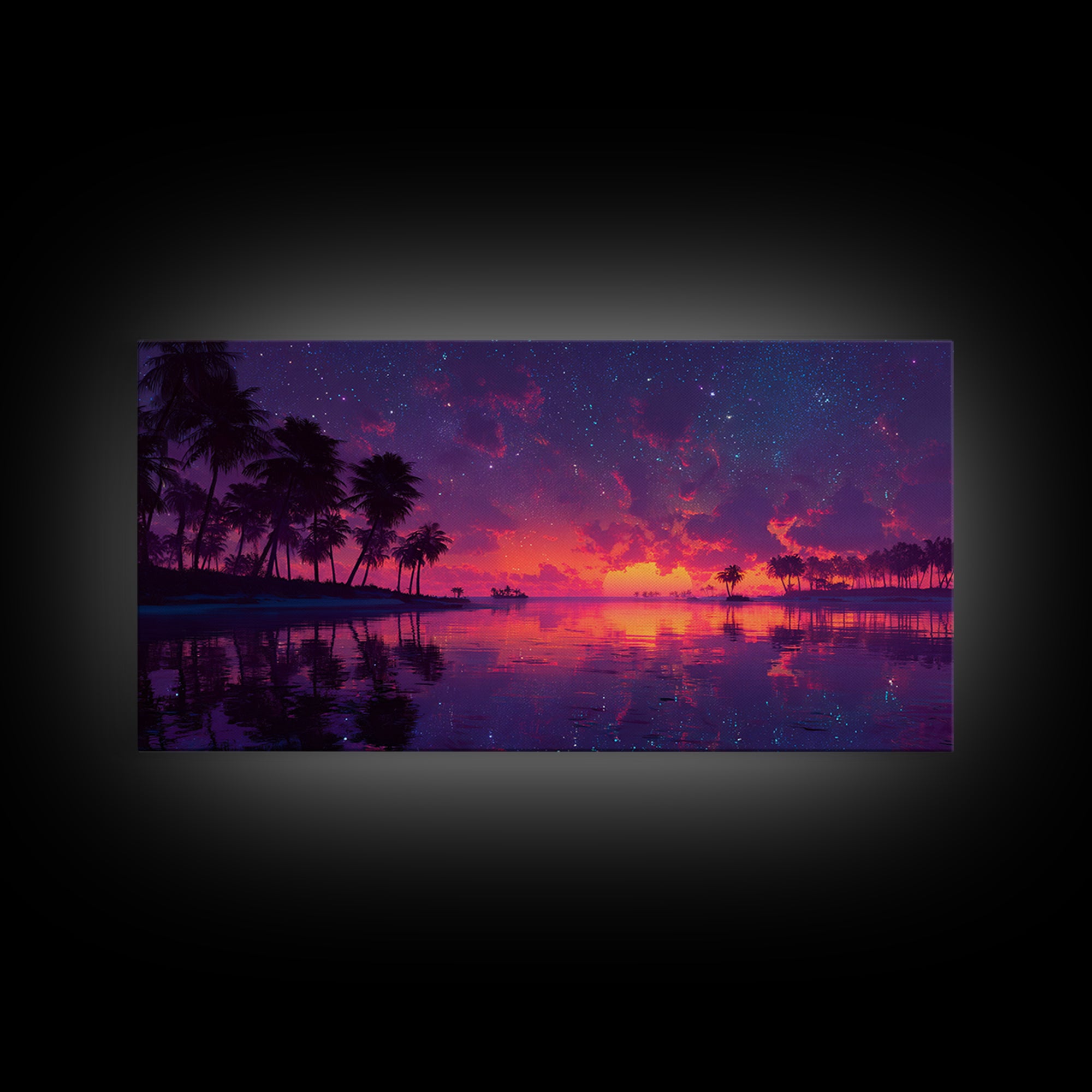 Tropical Sunset Beach With Palm Trees Landscape Painting Canvas Print For Coastal Wall Art