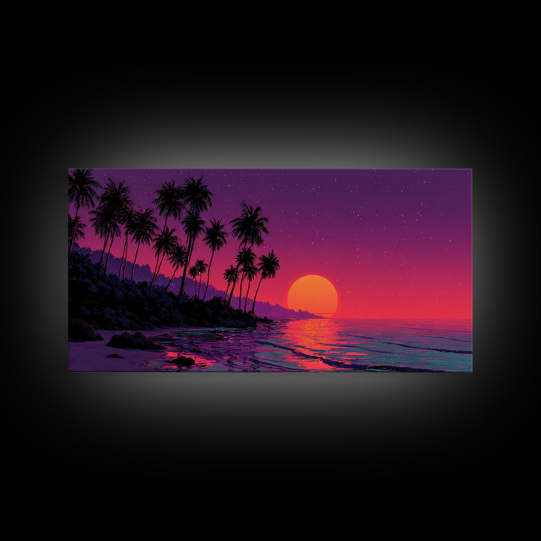 Vivid Tropical Sunset Over Ocean With Palm Trees Silhouette Canvas Print Large Wall Art For Living Room Decor And Coastal Home