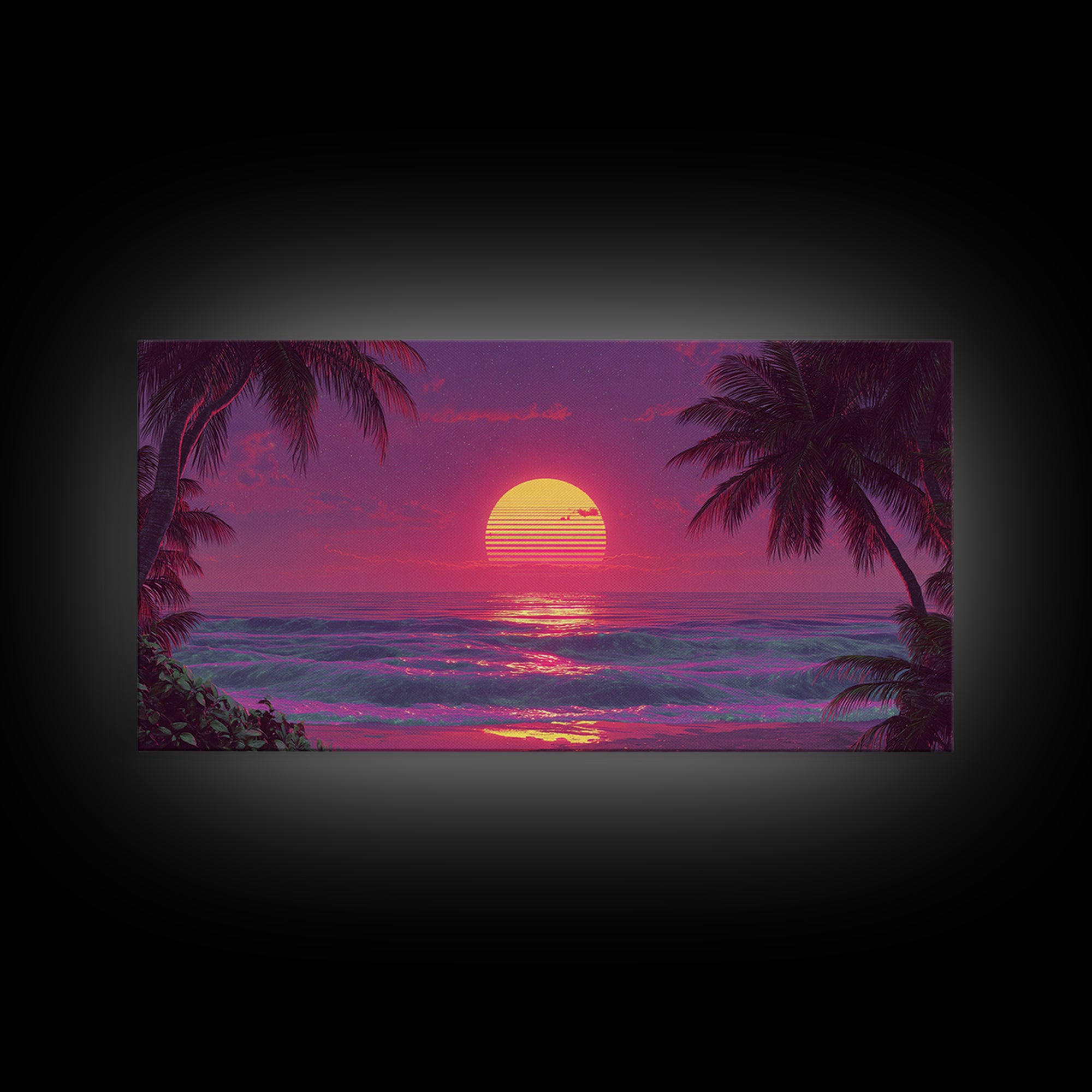 Tropical Beach Sunset With Palm Trees Vibrant Coastal Wall Art Canvas Print For Home Decor And Tropical Beach House