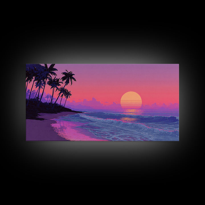 Bright Sunset Seaside Beach Landscape Digital Painting Large Wall Art For Living Room Decor Canvas Print