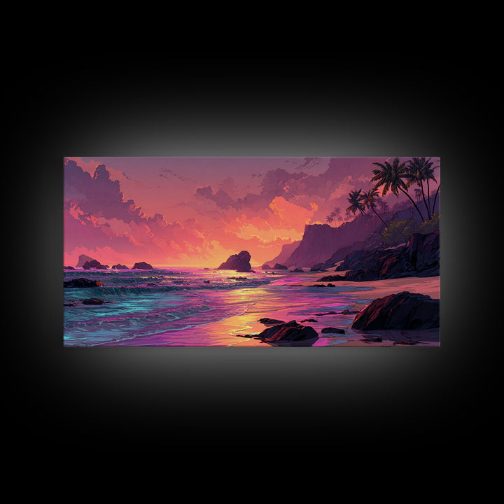Colorful Sunset Coastal Landscape Canvas Print Vibrant Seascape Wall Art Modern Beach Home Decor