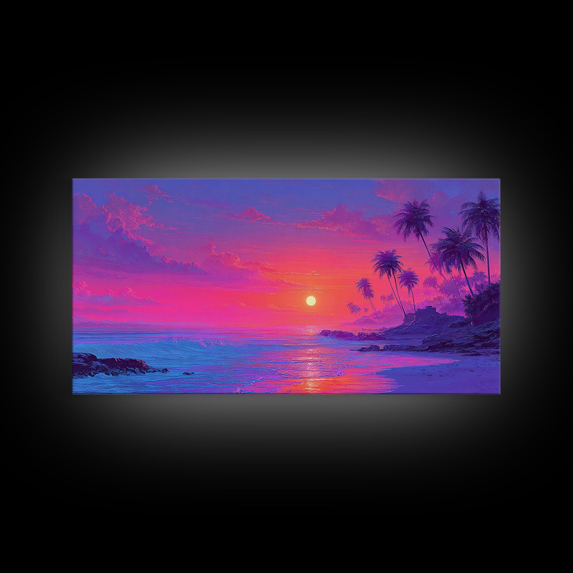 Tropical Sunset Beach With Palm Trees And Calm Ocean Waves Canvas Print Large Wall Art For Bedroom Coastal Home Decor Prints
