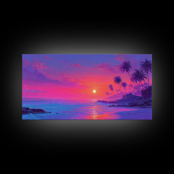 Tropical Sunset Beach With Palm Trees And Calm Ocean Waves Canvas Print Large Wall Art For Bedroom Coastal Home Decor Prints