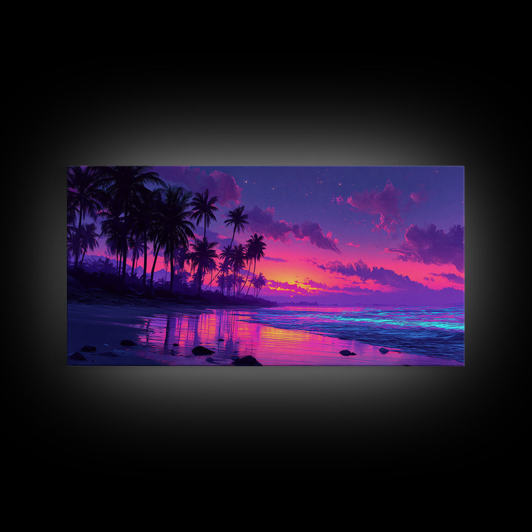 Vivid Neon Crystal Lotus Flower Surrounding Meditating Buddha Bright Spiritual Wall Art Canvas Print