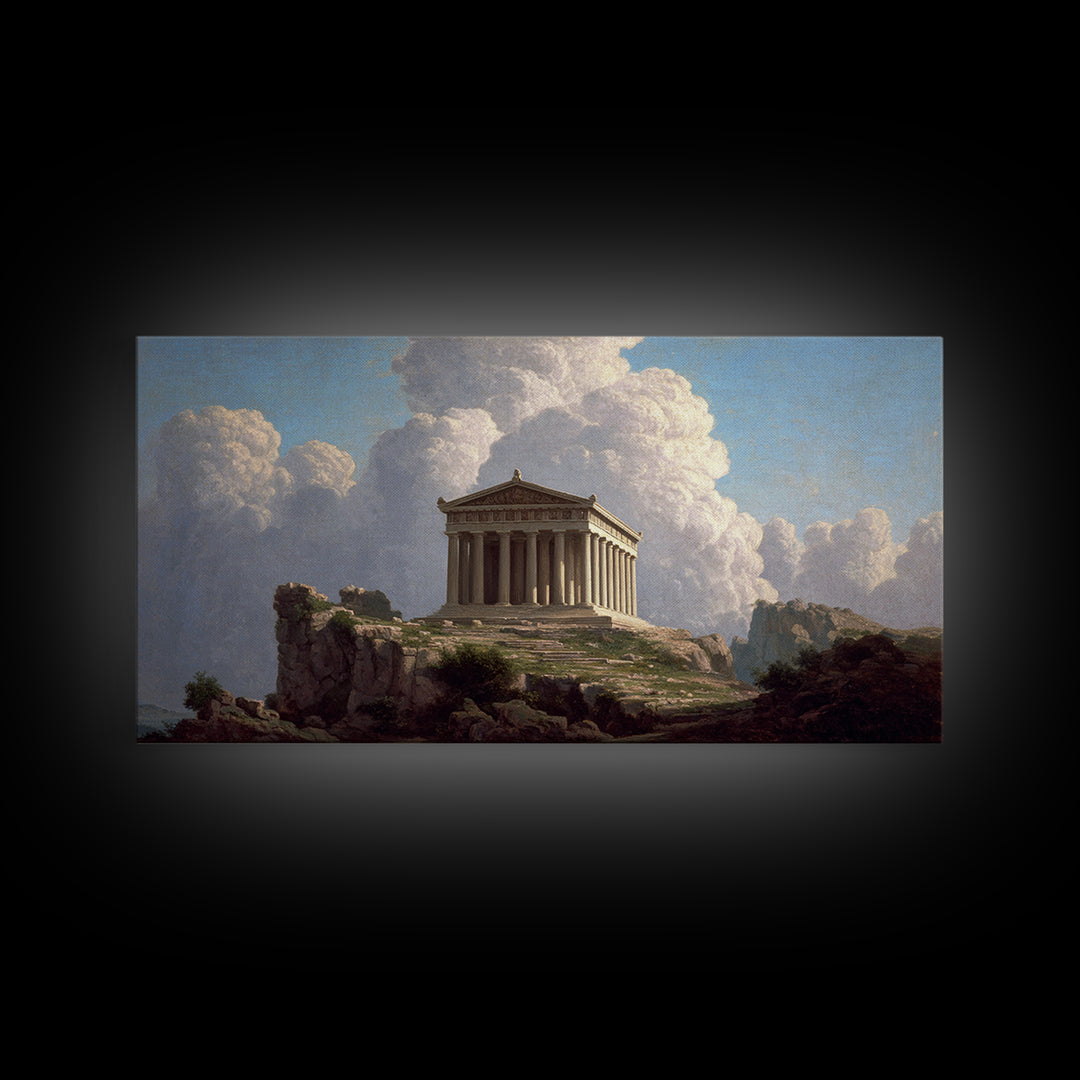 Ancient Greek Temple Landscape Wall Art, Classical Architecture Canvas Print, European Fine Art, Office Decor Gift For Him