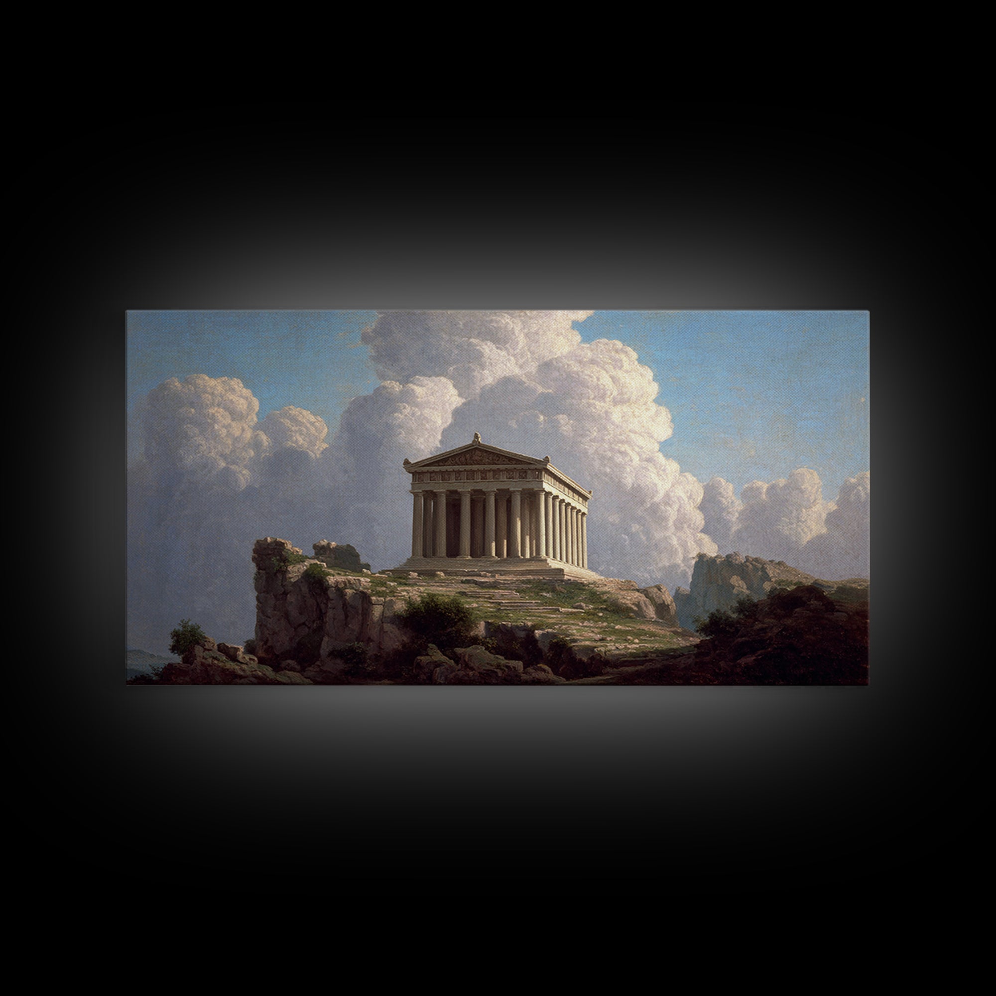 Ancient Greek Temple Landscape Wall Art, Classical Architecture Canvas Print, European Fine Art, Office Decor Gift For Him