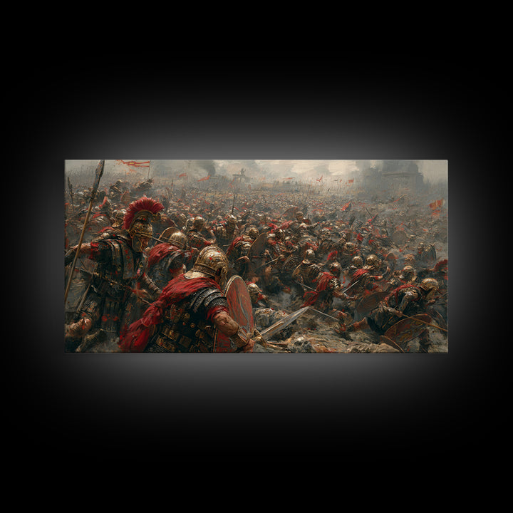 Epic Roman Battlefield With Shields And Banners Canvas Print, Historical Art, Warrior Wall Art, Large Wall Art, Office Decor