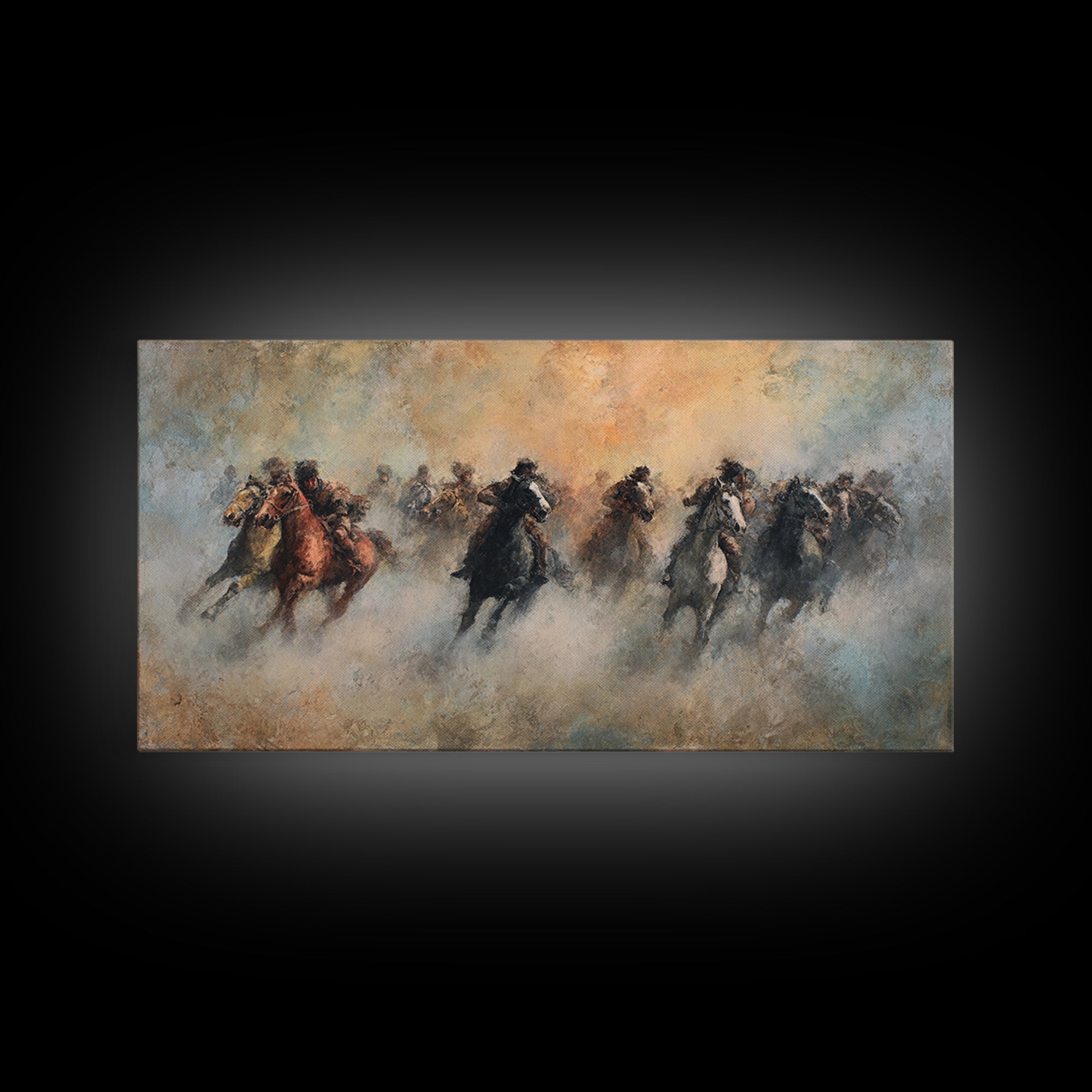 Galloping Horses In Dust Canvas Print, Equestrian Wall Art, Western Horse Racing Decor, Rustic Living Room Decor, Gift For Horse Lover