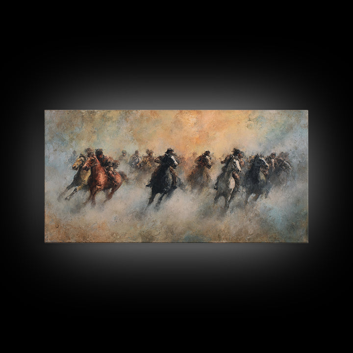 Galloping Horses In Dust Canvas Print, Equestrian Wall Art, Western Horse Racing Decor, Rustic Living Room Decor, Gift For Horse Lover