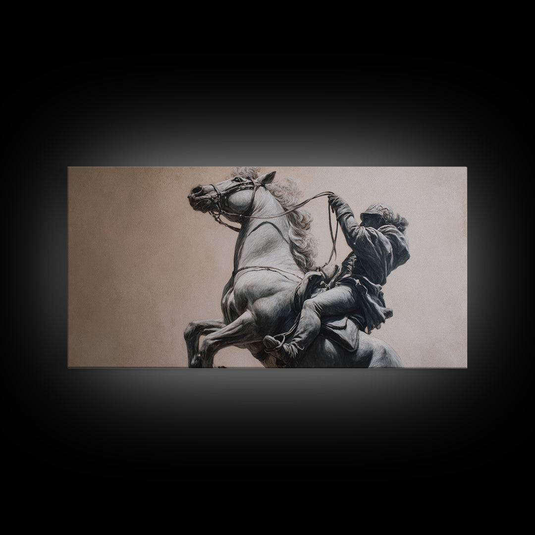 Rearing Horse And Rider Wall Art, Black And White Equestrian Print, Western Warrior Decor, Masculine Office Gift For Him