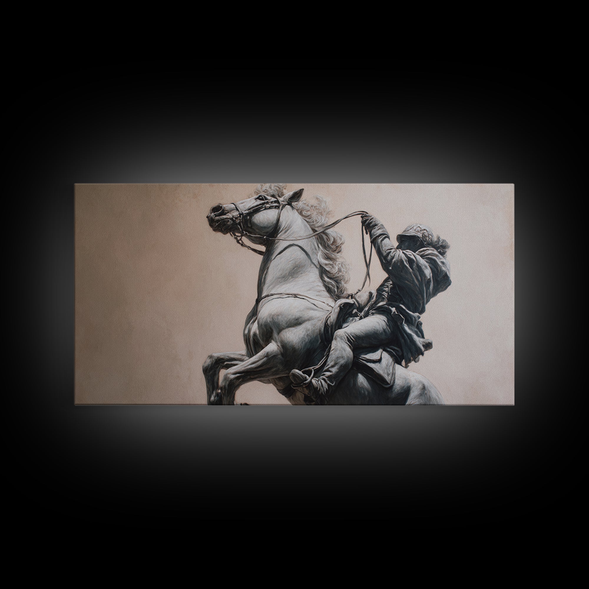 Rearing Horse And Rider Wall Art, Black And White Equestrian Print, Western Warrior Decor, Masculine Office Gift For Him