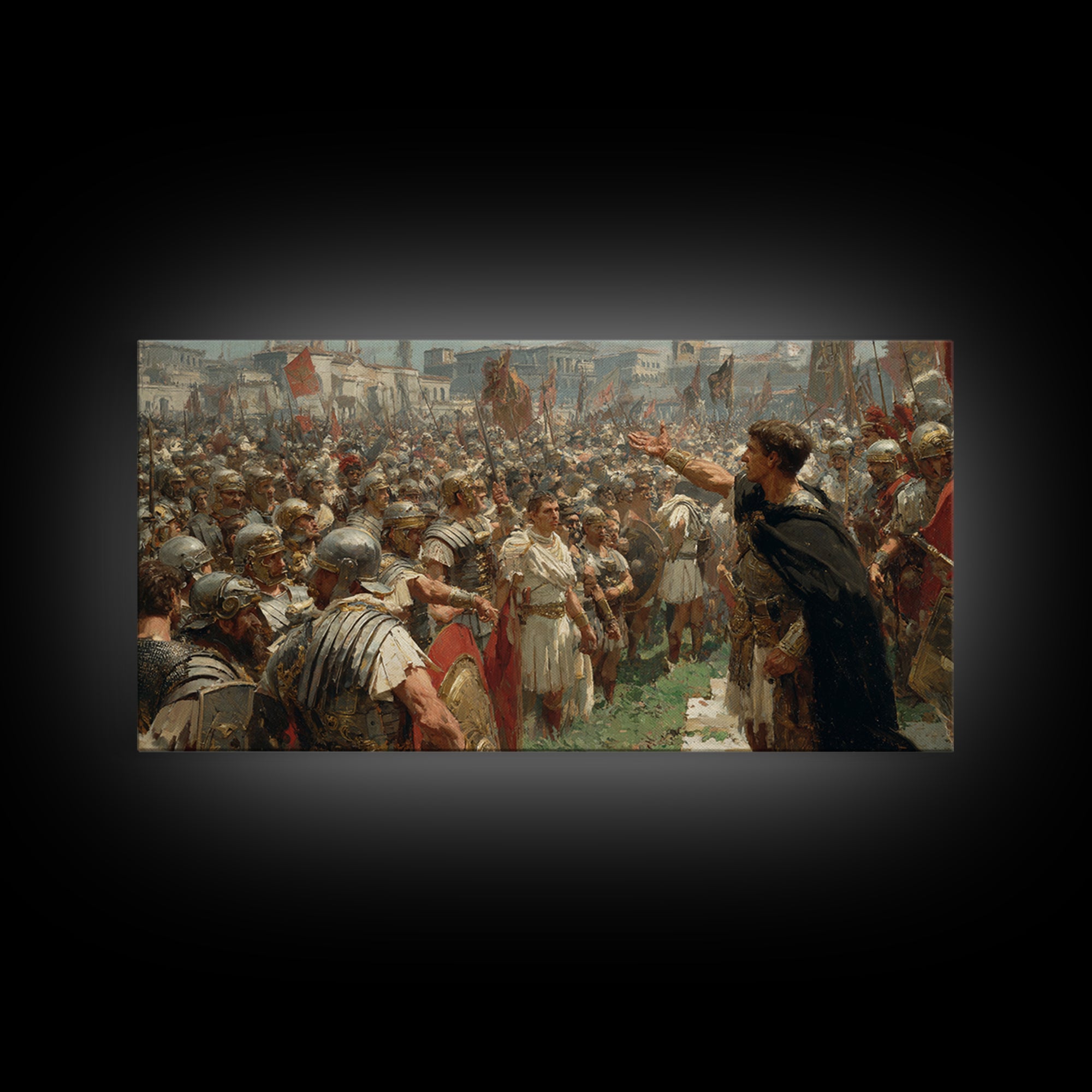 Roman General Addressing Army Framed Canvas Print, Ancient Rome Wall Art, Historical Living Room Decor, Statement Gift For Him