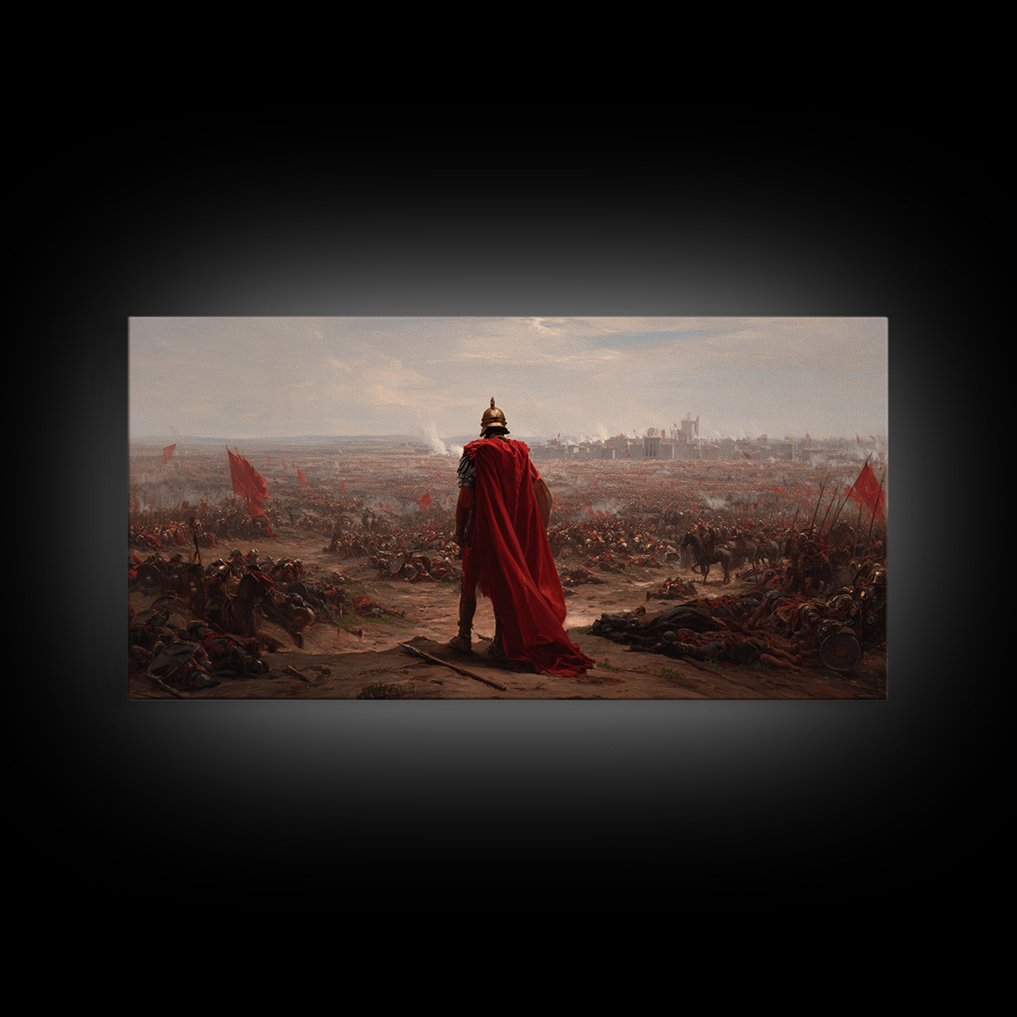 Roman General Over Epic Battlefield Framed Canvas Print, Ancient War Landscape Wall Art, Historical Decor For Living Room