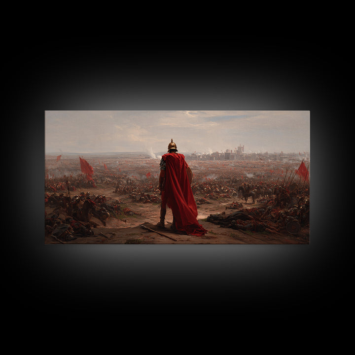 Roman General Over Epic Battlefield Framed Canvas Print, Ancient War Landscape Wall Art, Historical Decor For Living Room
