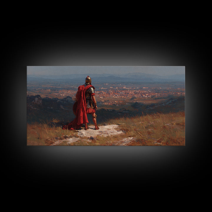 Roman General Over Ancient City Wall Art Historical Landscape Canvas Print, Legionary Warrior Decor For Office And Study