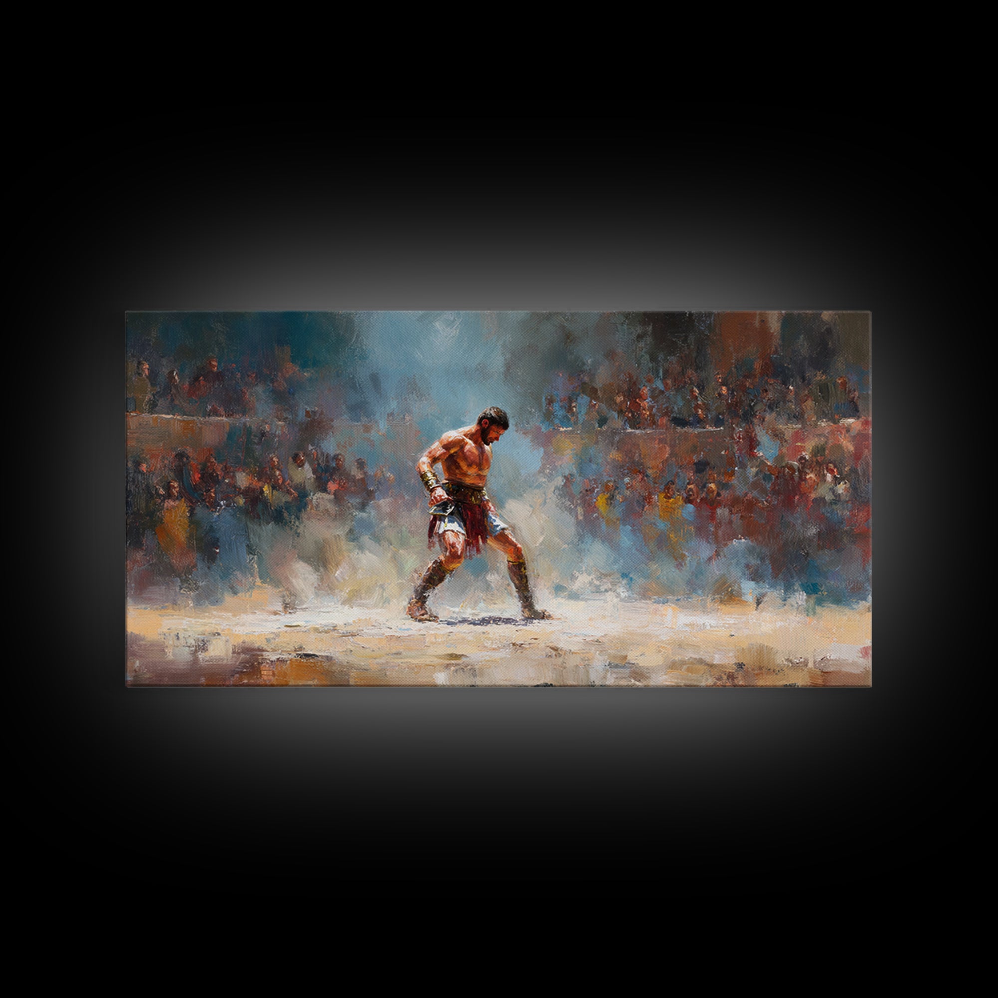 Boxer In Spotlight Arena Wall Art Sports Oil Painting, Boxing Champion Canvas Print, Masculine Man Cave Decor Gift For Him