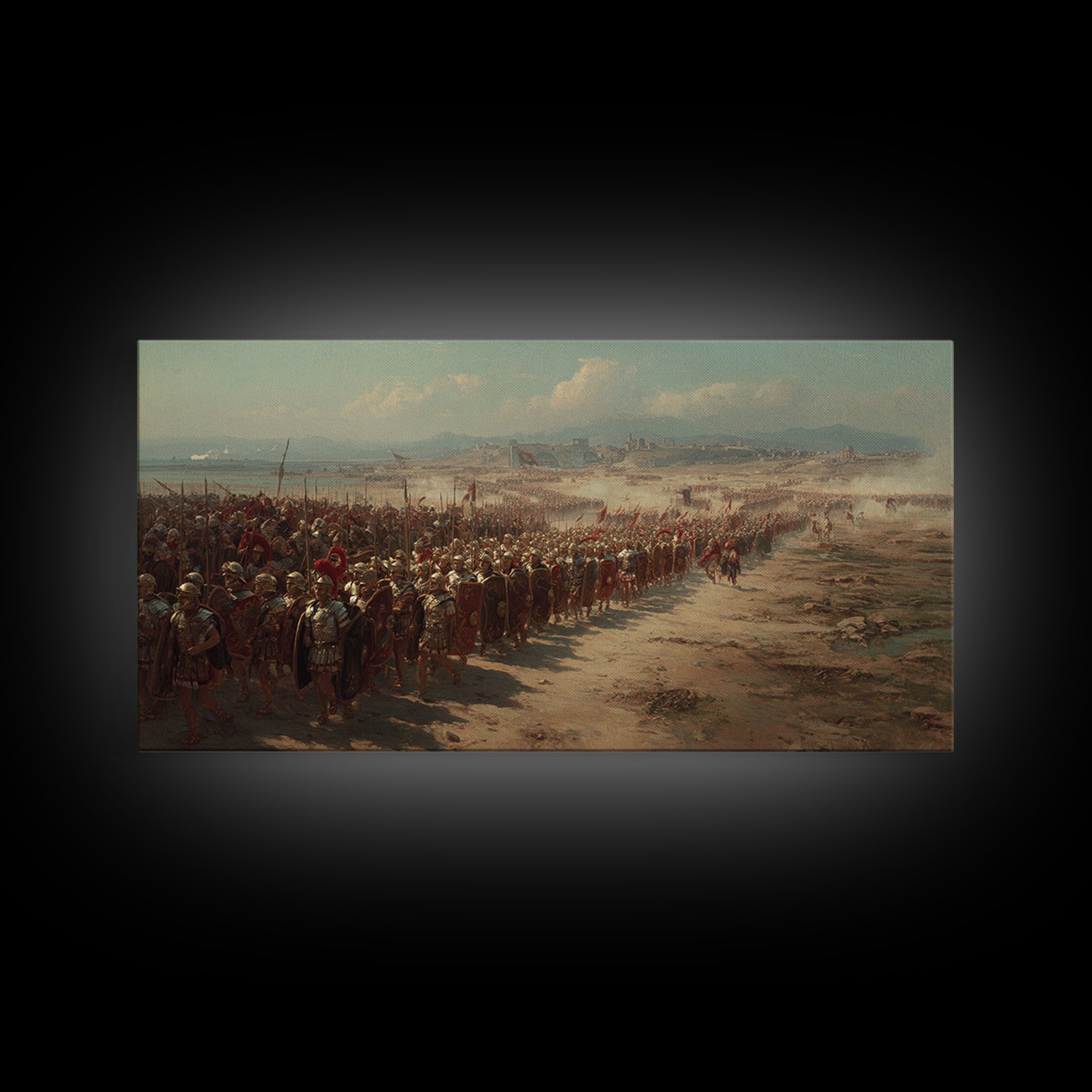 Ancient Legion Marching To Coastal City Wall Art, Historical Battle Framed Canvas Print For Office Decor And Living Room