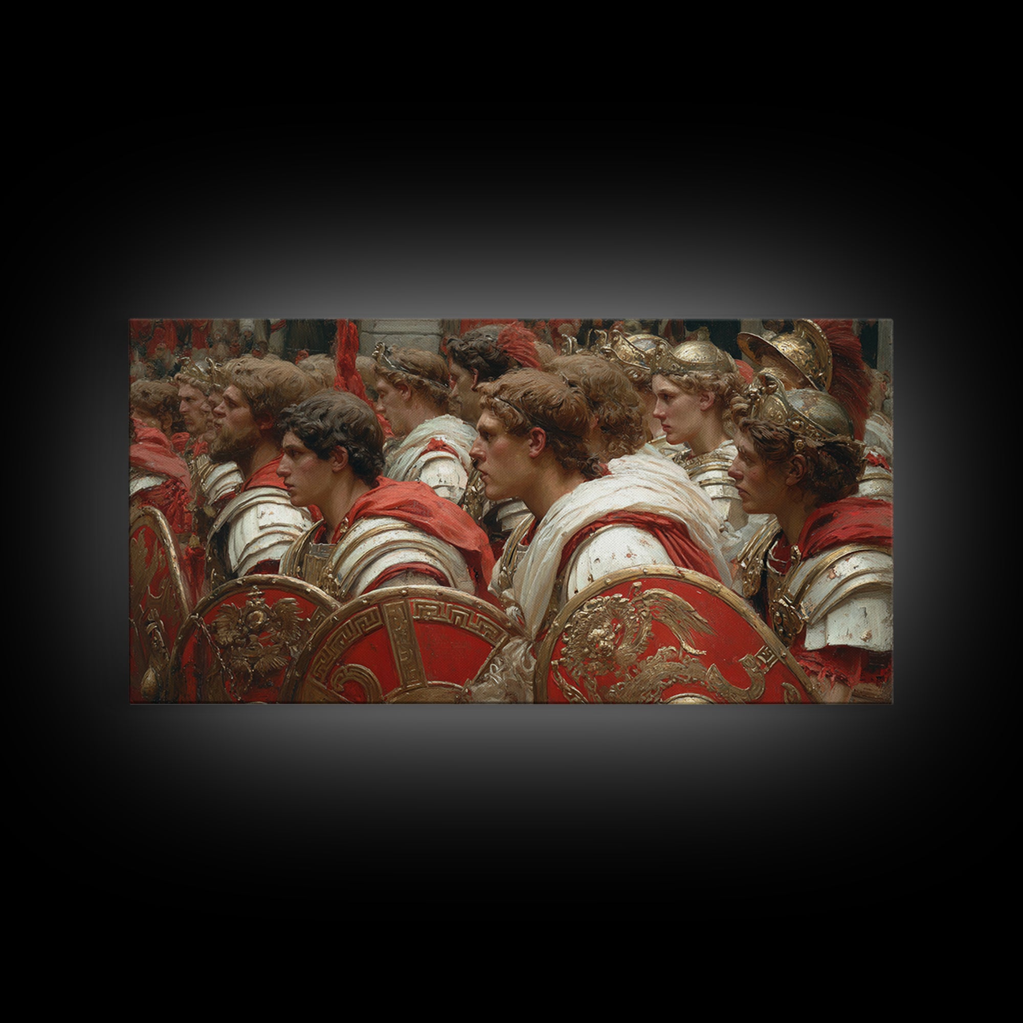 Roman Soldiers With Red Shields Framed Canvas Print, Classical History Wall Art, Ancient Warrior Decor, Gift For Him, Masculine Office Decor