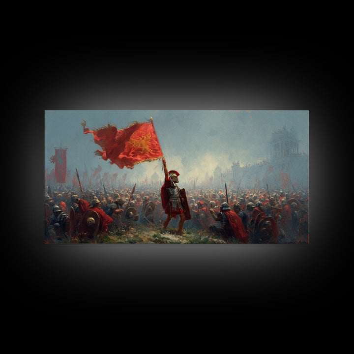 Roman Standard Bearer Battle Wall Art, Ancient Warrior Canvas Decor, Historical Painting, Large Living Room Art Print Gift For Him