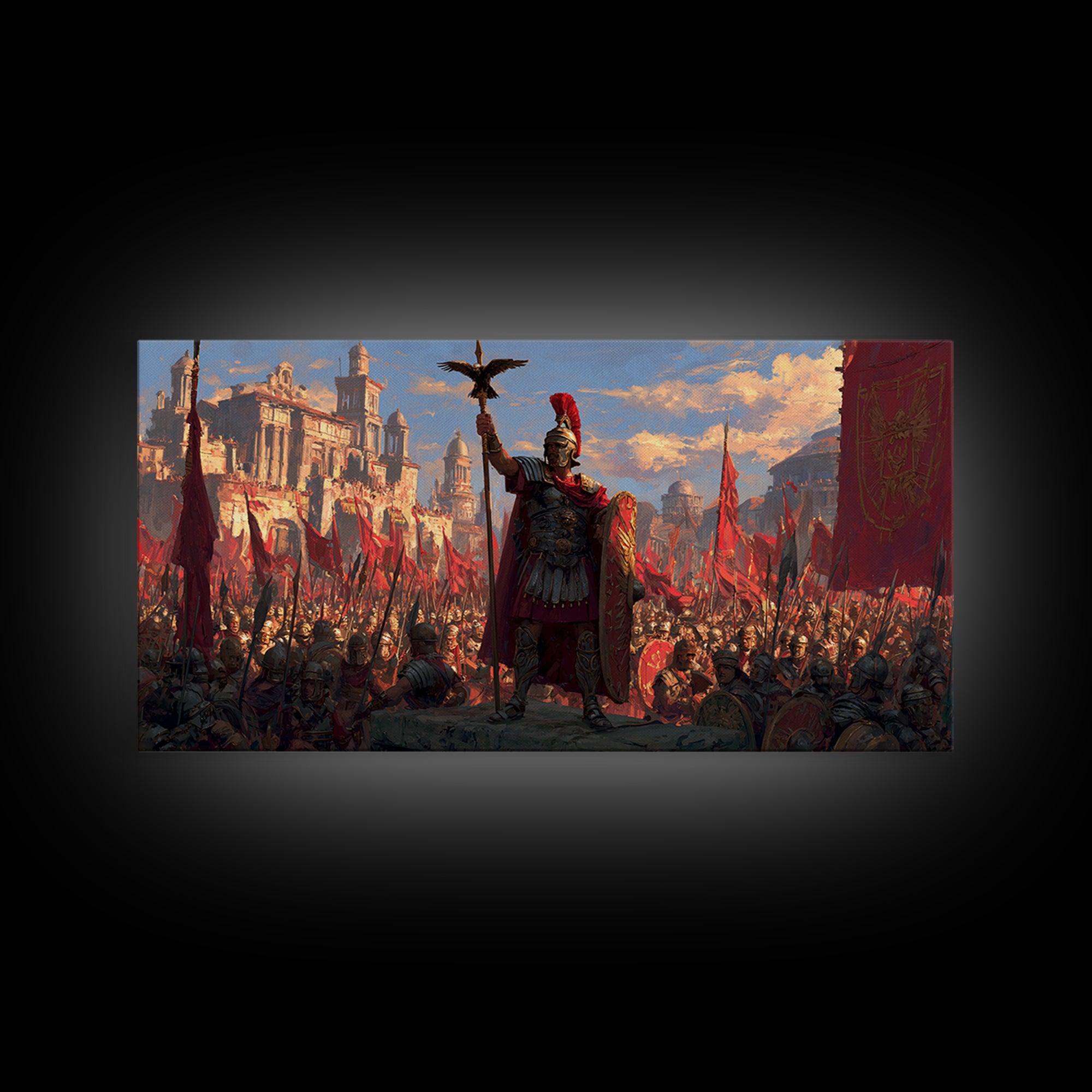 Triumphant Roman General Before Legions Framed Canvas Print, Historical Art, Warrior Wall Art, Statement Artwork, Office Decor