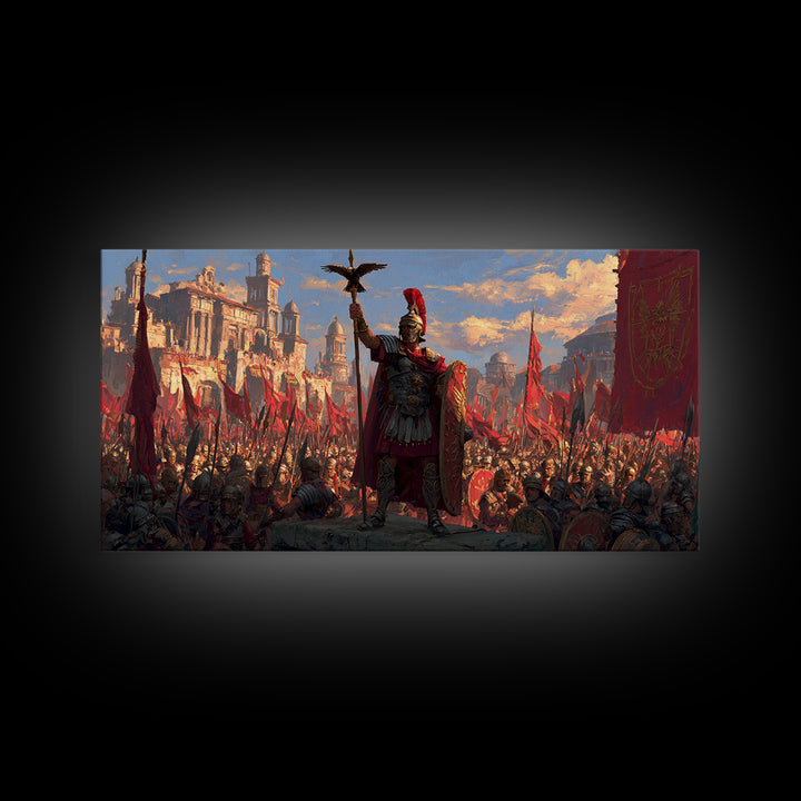 Triumphant Roman General Before Legions Framed Canvas Print, Historical Art, Warrior Wall Art, Statement Artwork, Office Decor