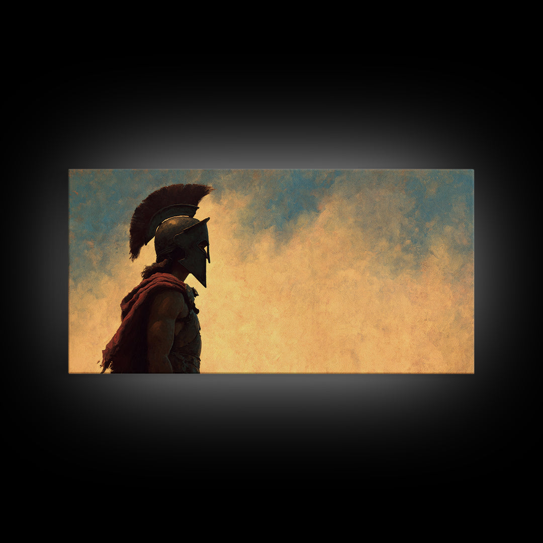 Spartan Warrior In Golden Sky Canvas Print, Ancient Greece Wall Art, Classical Decor, Historical Gift For Him, Living Room Decor